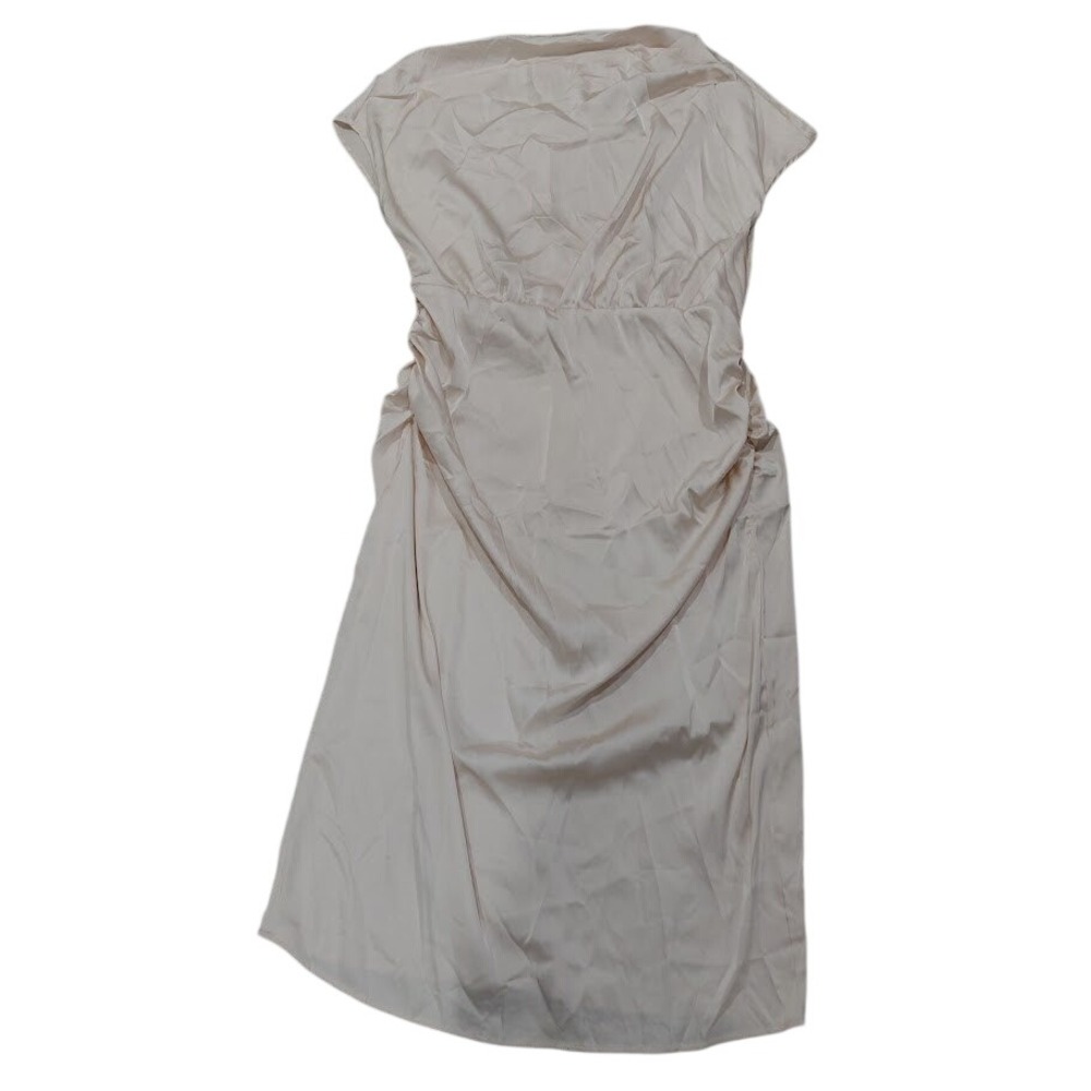 SHEIN CURVE Beige Satin Ruched Midi Dress Plus Size 3XL Elegant Evening
